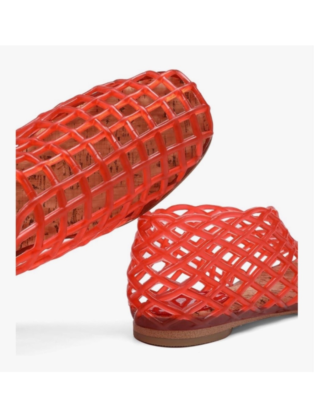 NEW Red Mesh Ballet Flats Clear Hollow Jelly Sandal Shoes 9.5 - Picture 3 of 5